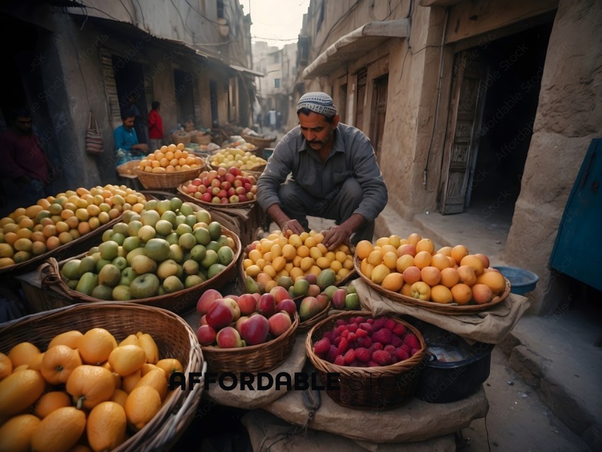 A man selling fruit in a market