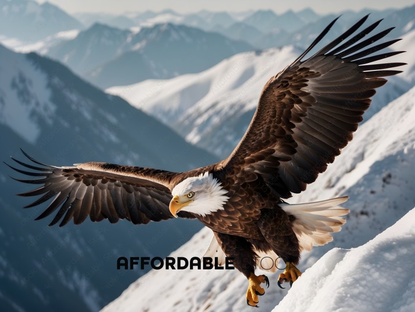 Eagle with wings spread wide on mountain