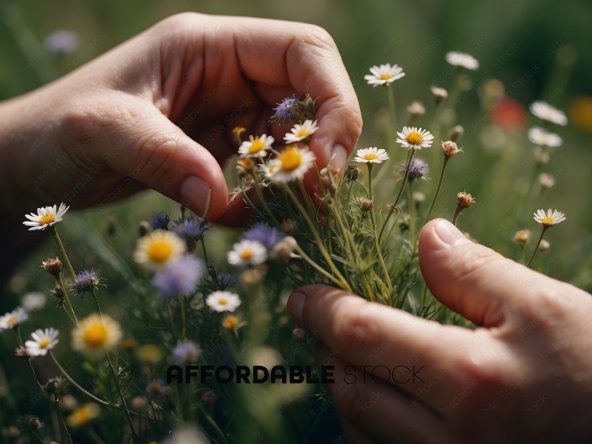 A person is picking flowers