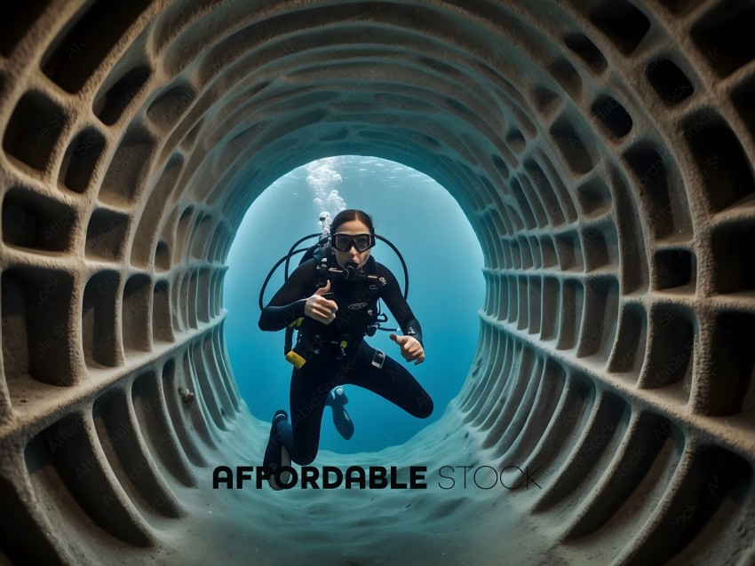 Diver in a tunnel underwater
