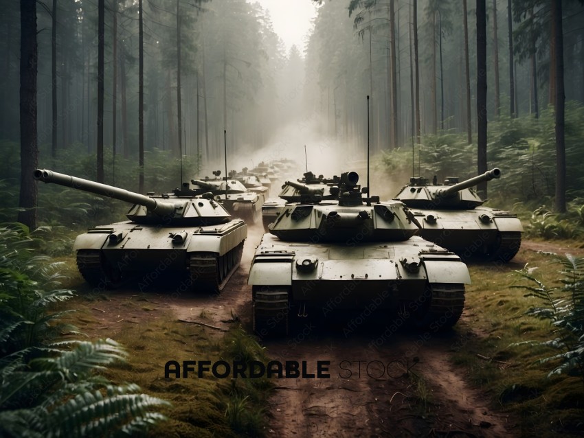 Tanks in a forest with trees