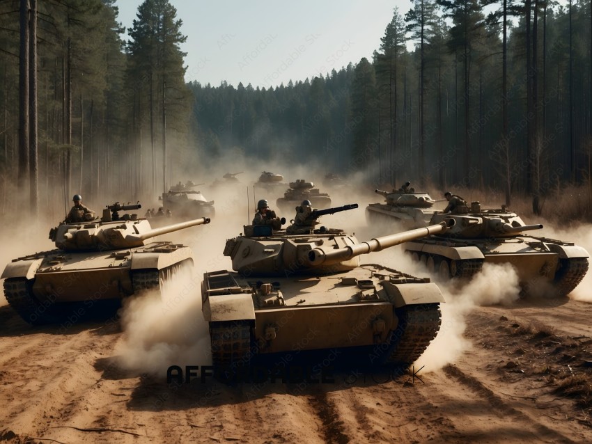 Tank Battalion Moves Through Forest