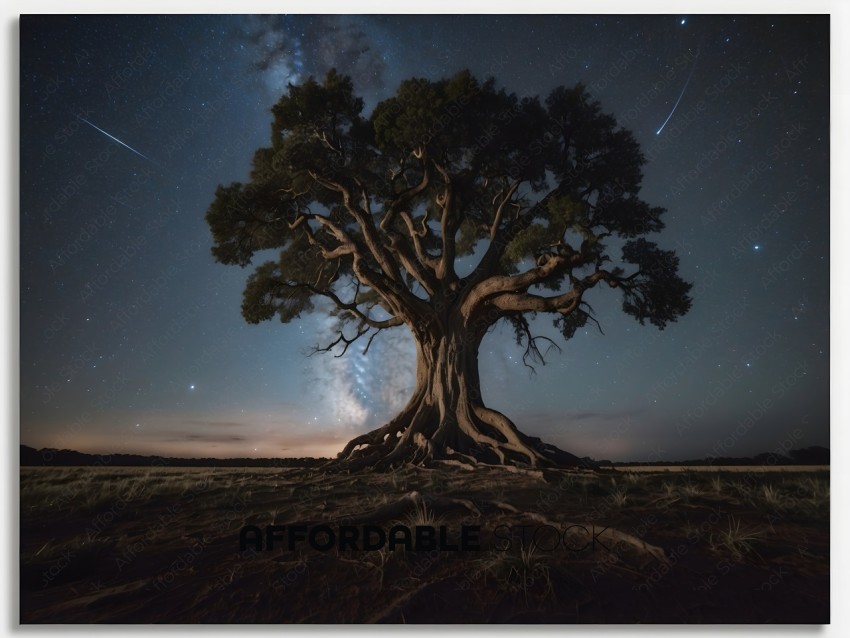 A tree with a star in the sky