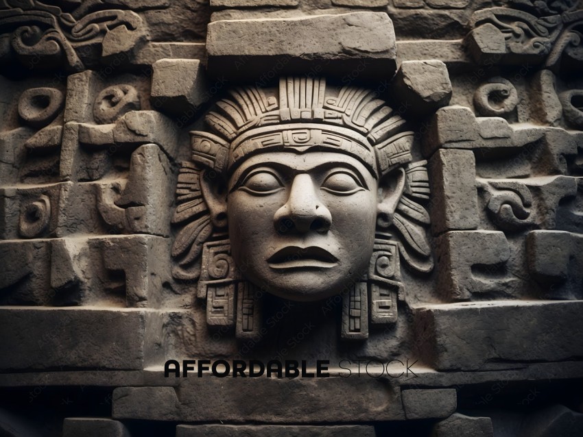 A carving of a face with a headdress