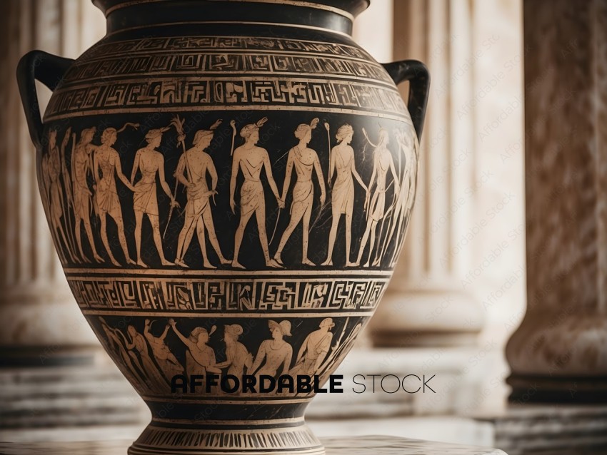An ancient Greek vase with a black and white design