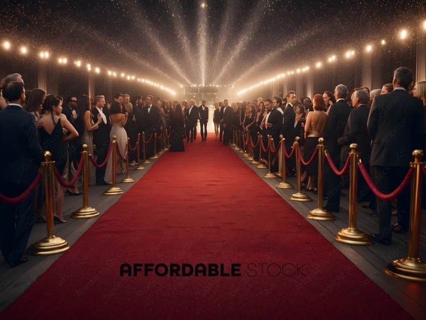 Red Carpet Event with People and Gold Bars