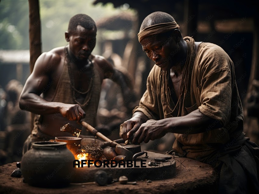 Two African men working with metal