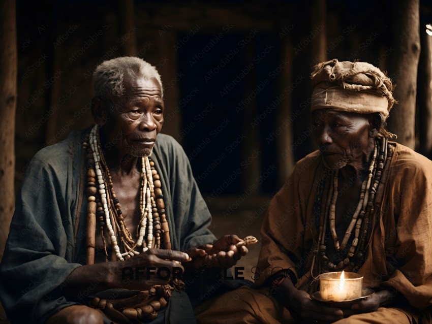 Two African men wearing traditional clothing and jewelry
