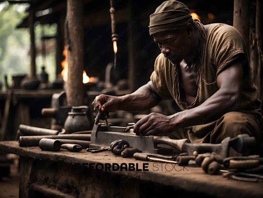 A man working with metal tools