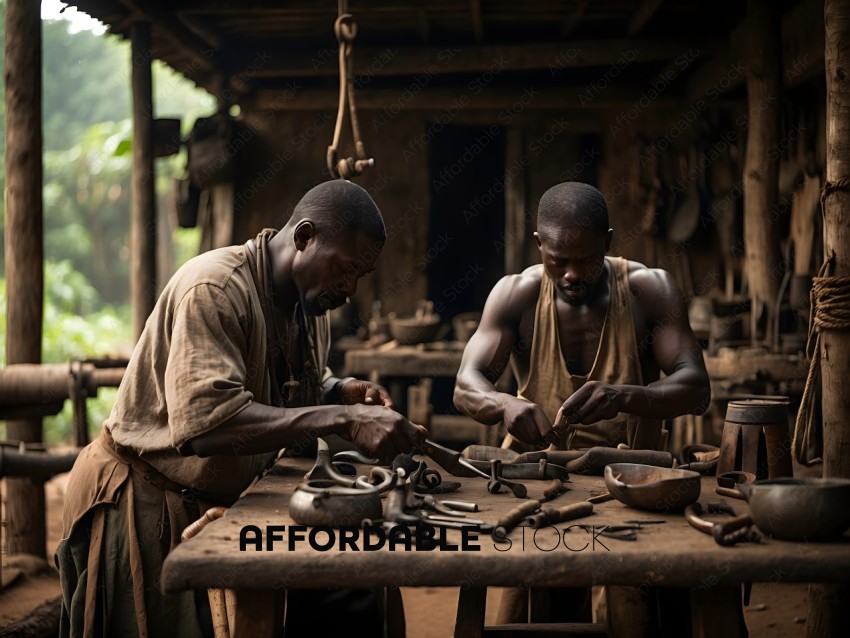 Two African men working on metal work