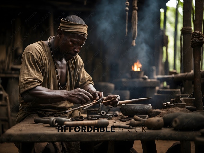 A black man working with metal tools