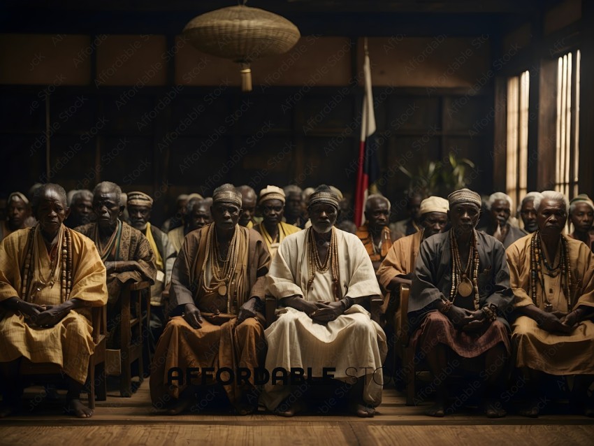 Men in traditional garb sitting in a circle