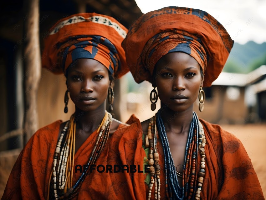 Two African women wearing colorful head wraps