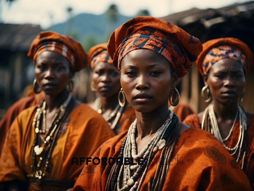 A group of African women wearing colorful head wraps