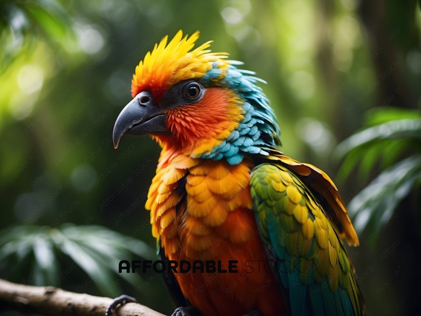 A colorful parrot with a red head and blue tail