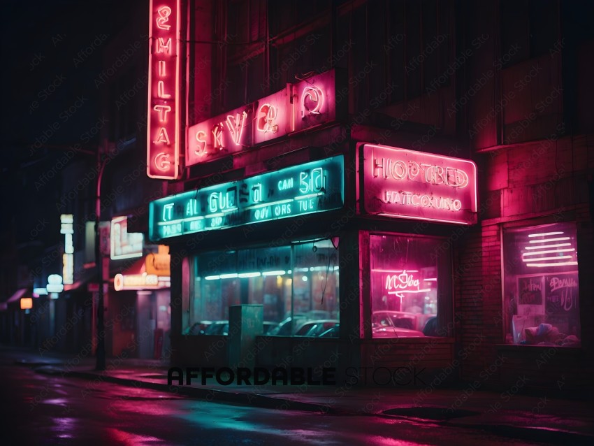 A neon sign lit up at night