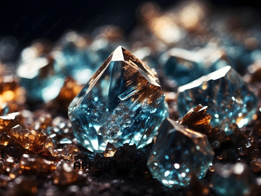 A collection of blue and orange crystals