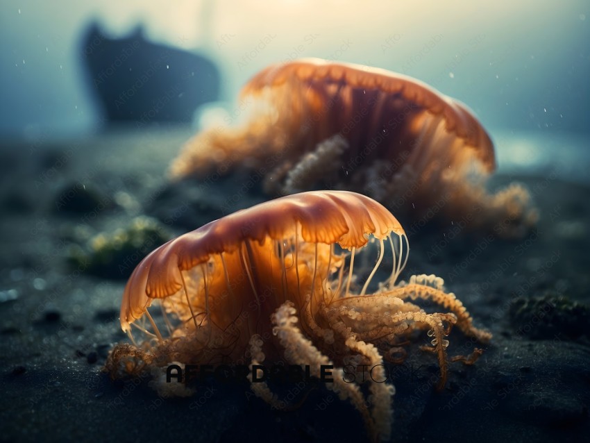 Two Orange Jellyfish on the Sand