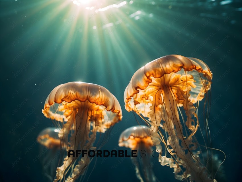 Two Jellyfish with Sunlight Reflection