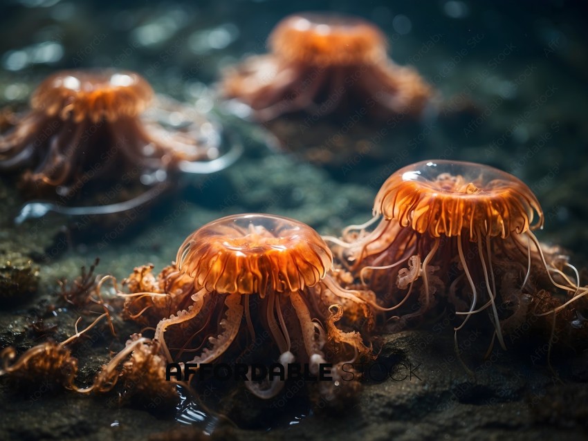 Orange Jellyfish on the Sea Floor