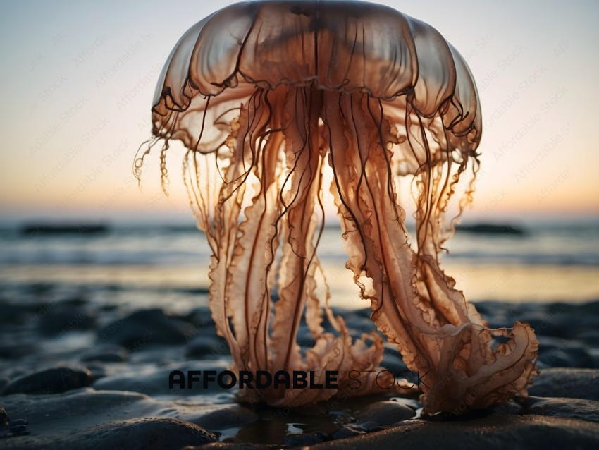 A close up of a jellyfish with its tentacles spread out
