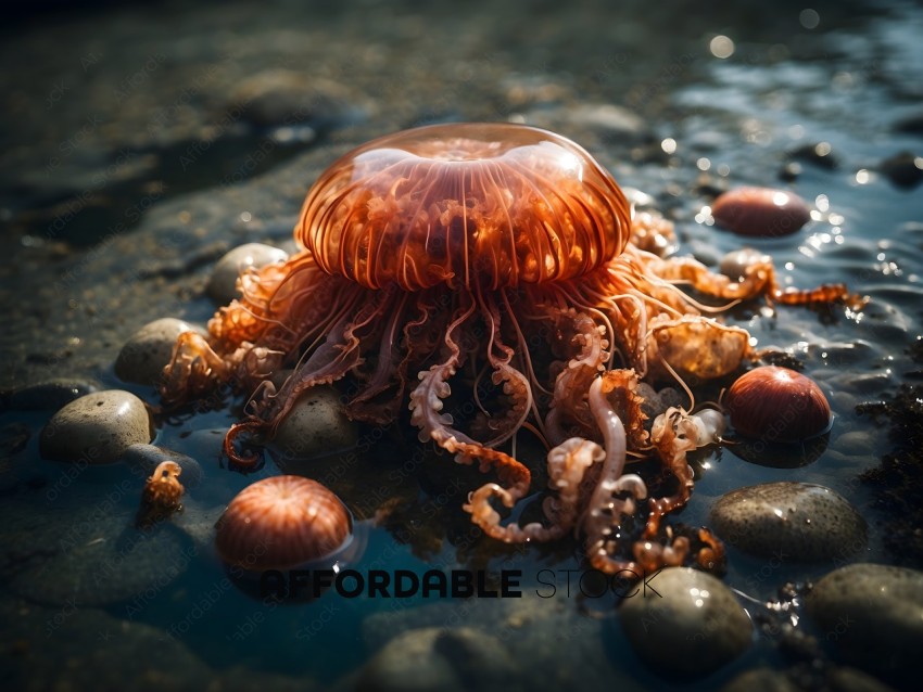 A close up of a jellyfish with a brownish color