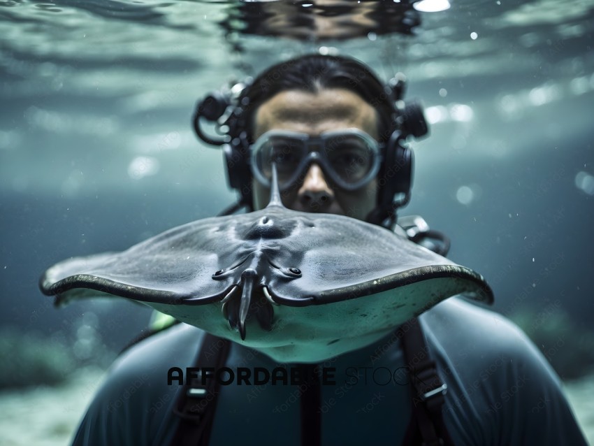 Man in scuba gear with a stingray