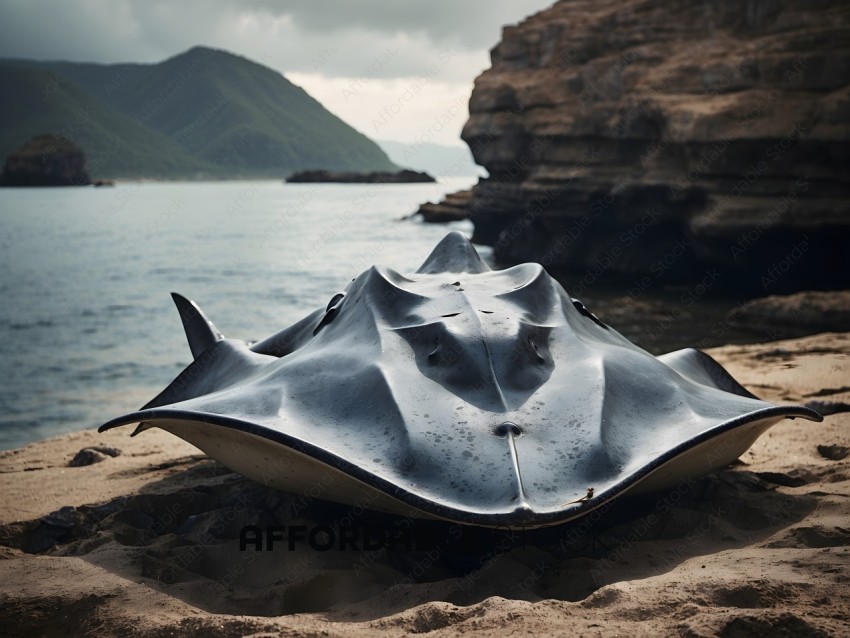 A large sea creature sits on the beach