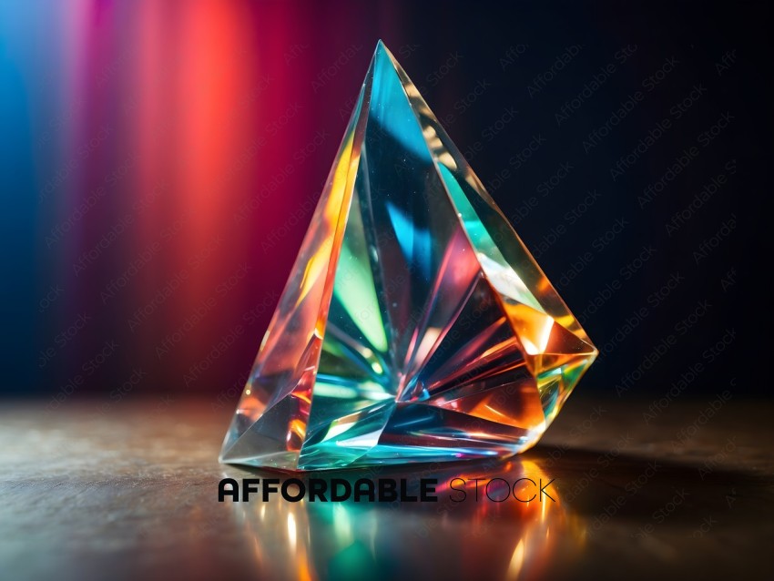 A colorful crystal on a table