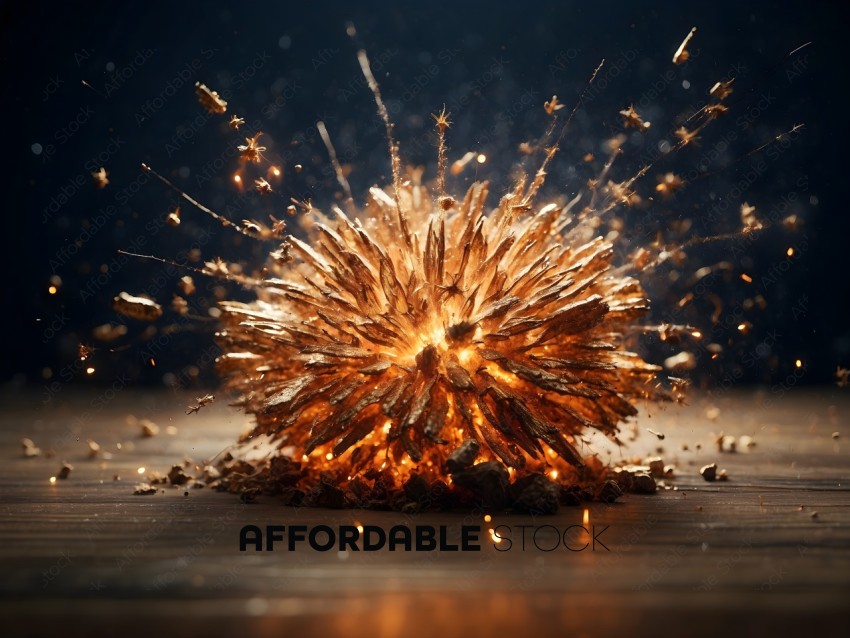 A firework explodes in a ball of fire