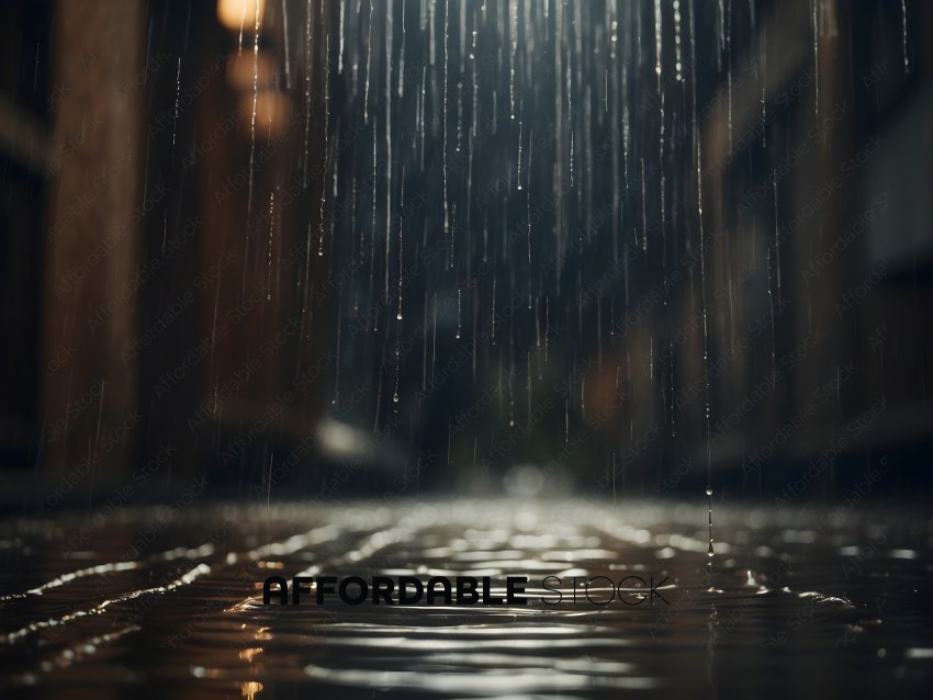 Rain falling on a city street
