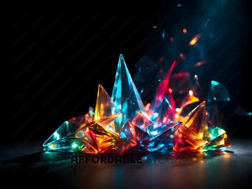 Colorful Glass Shards on a Black Background