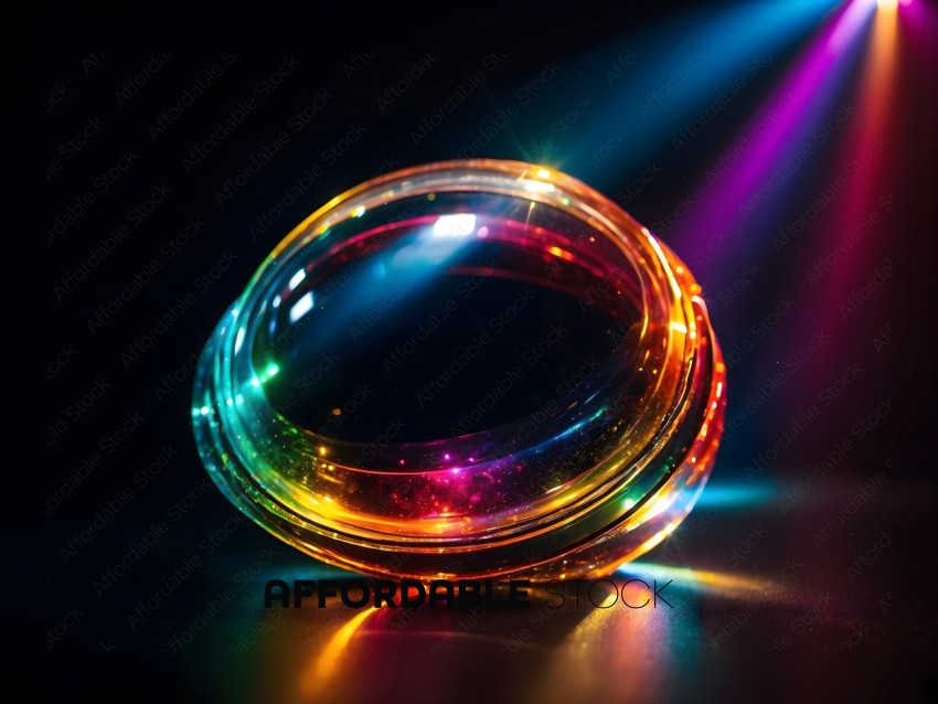A colorful glass ring with a reflective surface