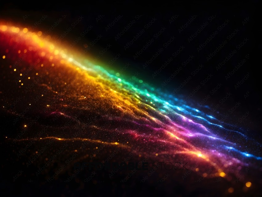 Rainbow colored light reflecting off a dark surface