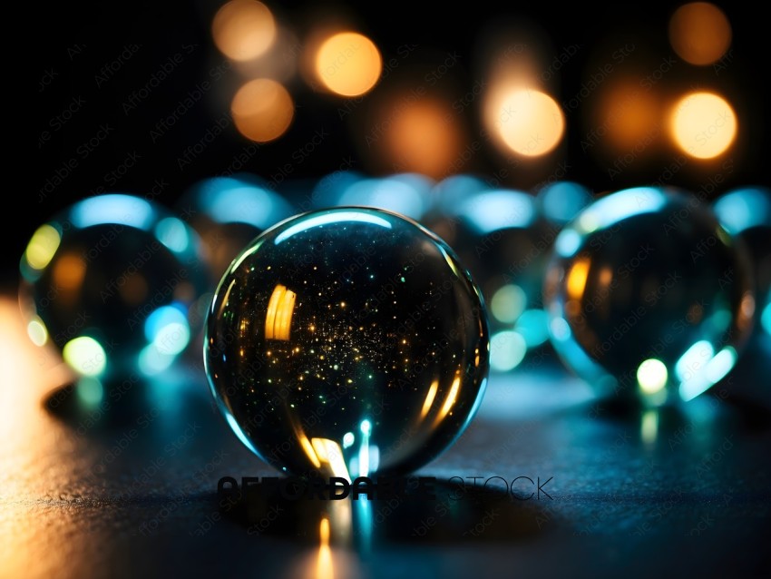 Glowing glass ball on a dark surface