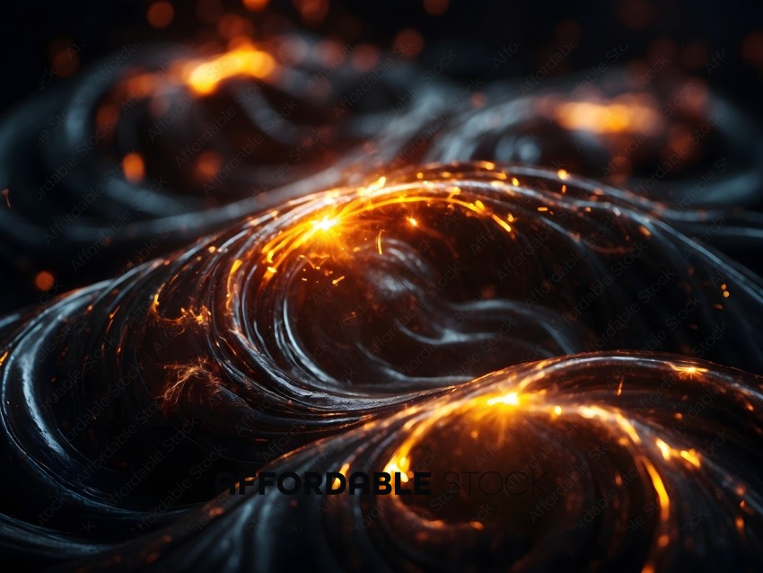 A black and orange swirl with yellow and orange sparks