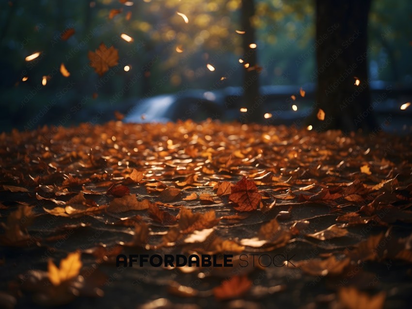 Leaves on the ground, some falling