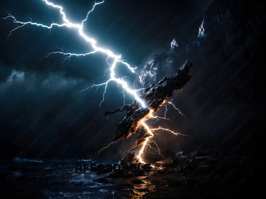 A rock formation with lightning bolts