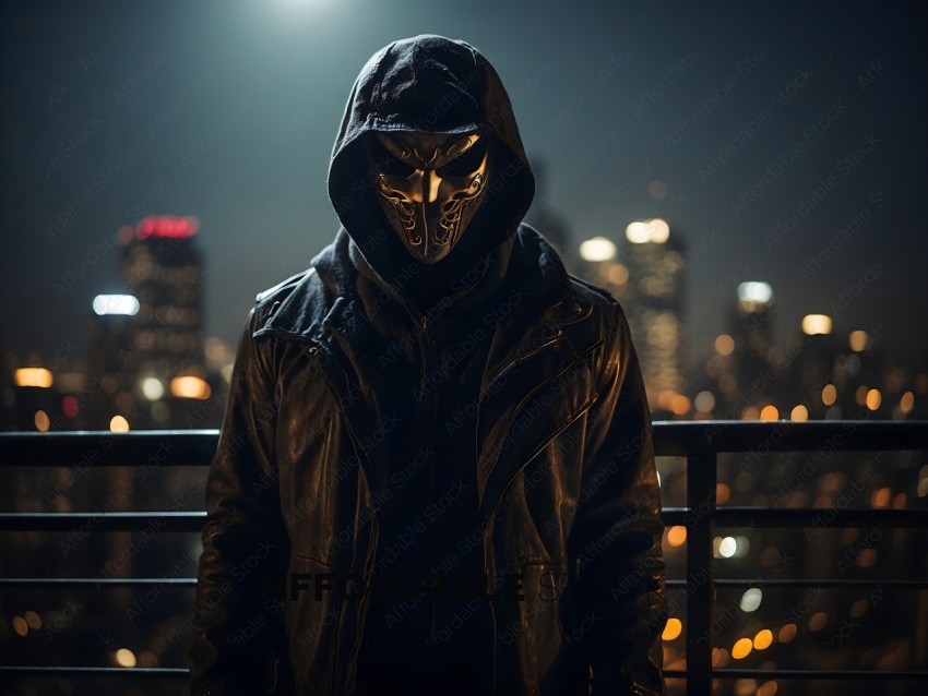 A person wearing a mask and a leather jacket