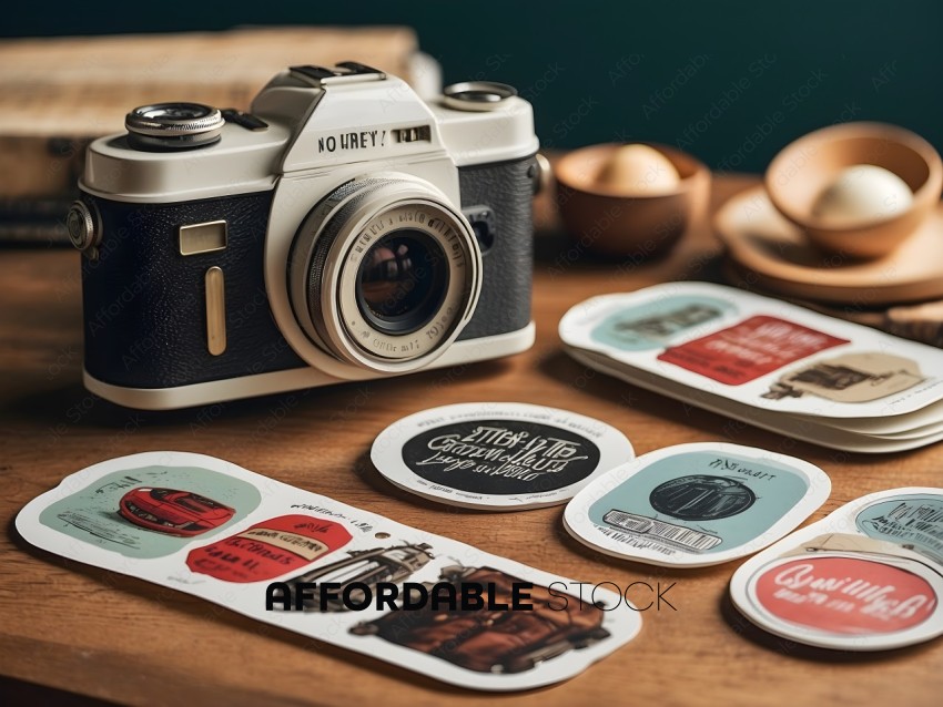 A collection of stickers with a camera on one