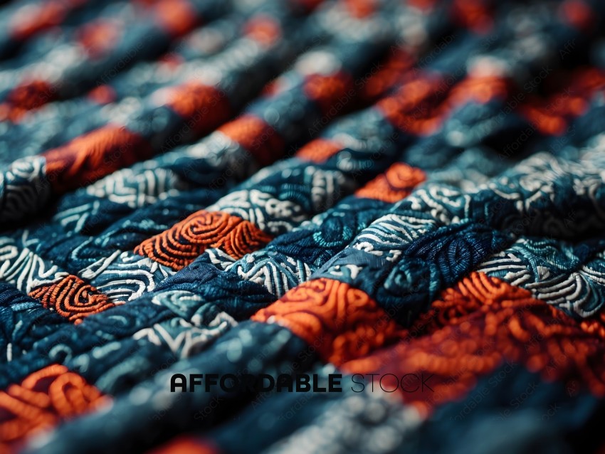 A close up of a blue and orange plaid fabric