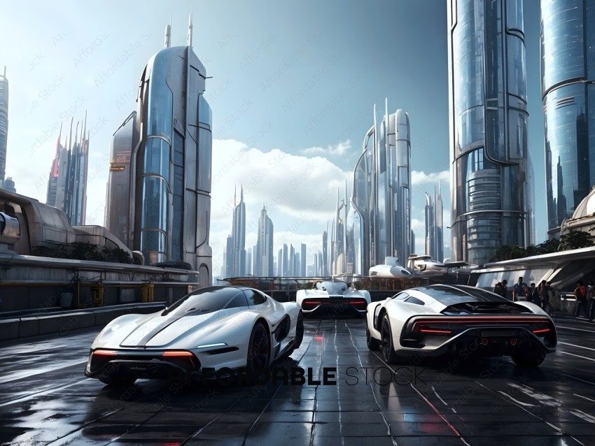 Futuristic Cars in a City