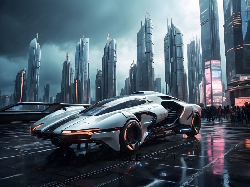 Futuristic Car in a City