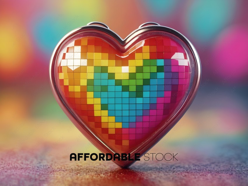 A colorful heart-shaped container with a pattern of squares