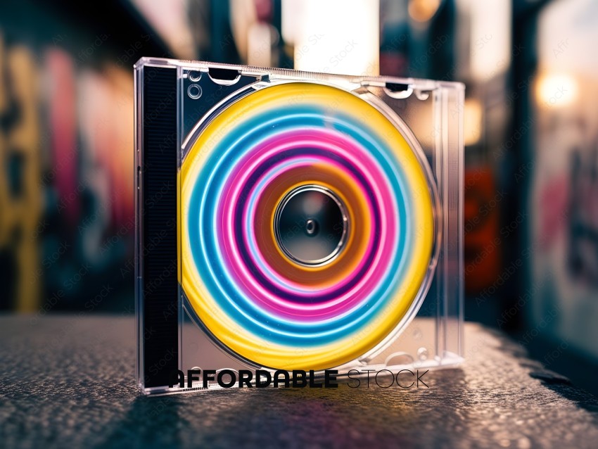 A CD with a colorful spiral design