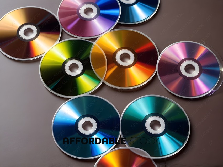 Colorful CDs on a table