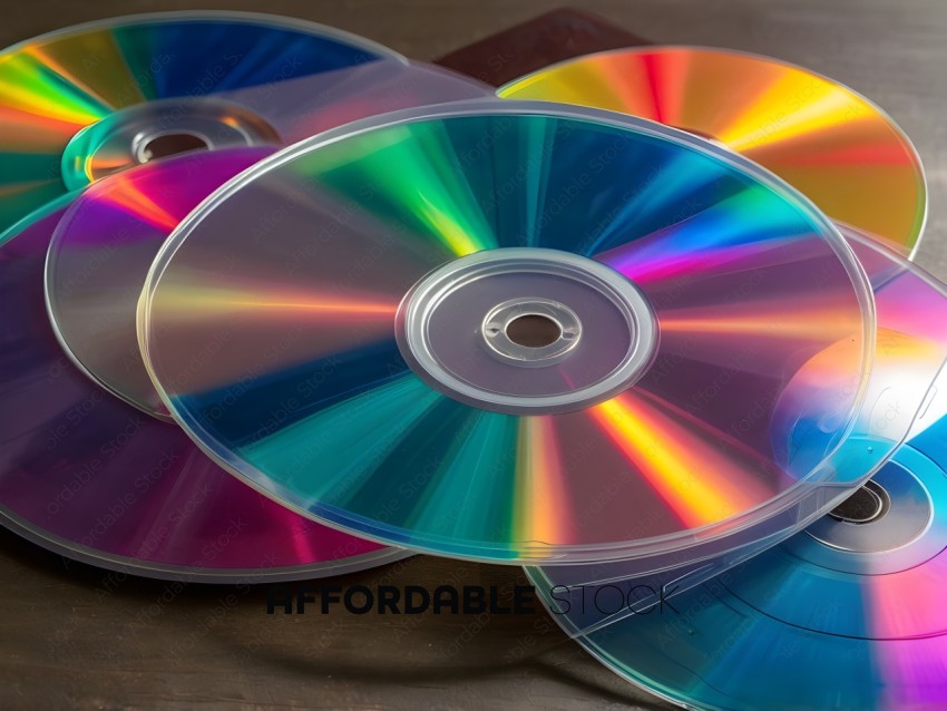 Colorful CDs on a table