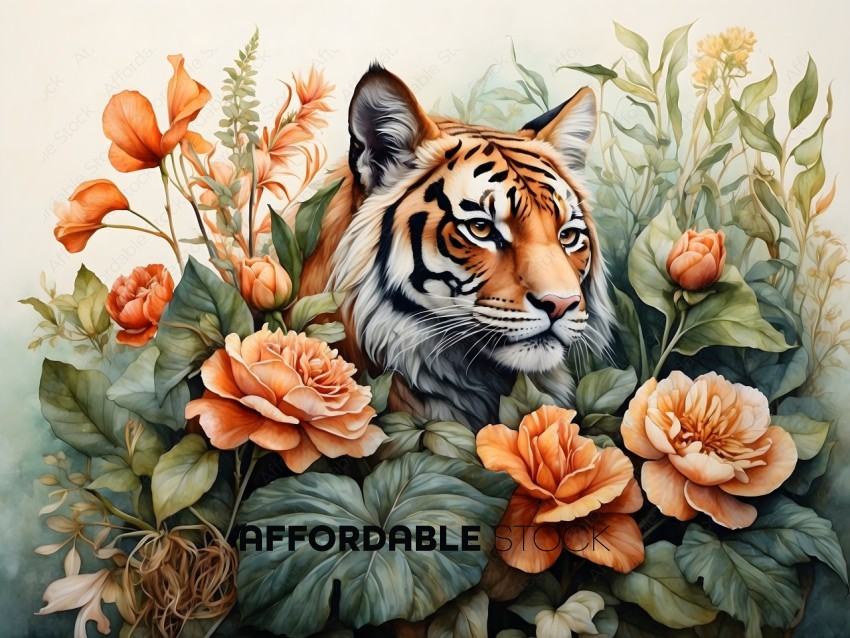 A tiger hiding in the flowers