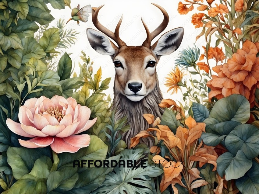 A deer with a flower in its mouth