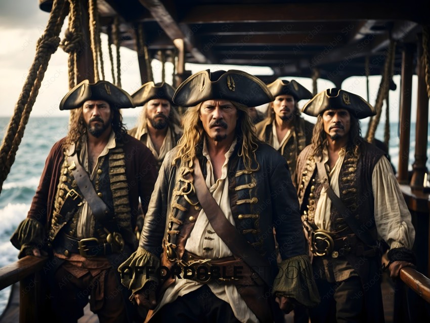 Pirate Captain and Crew on Ship